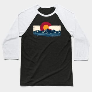 Colorado Flag Mountains Design Retro Distressed Baseball T-Shirt